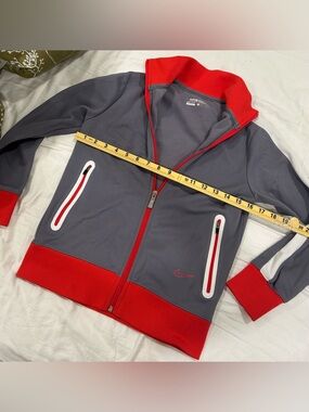 Nike Golf Boys Dri-FIT Zip Up Jacket Gray Red Size M Performance